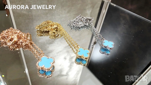 Van Cleef & Arpels VCA Gold Turquoise Sweet Alhambra Clover Дамско Колие, снимка 2 - Колиета, медальони, синджири - 54224642