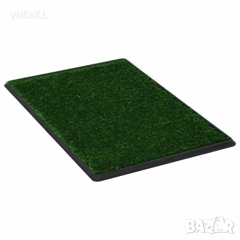 vidaXL Кучешка тоалетна с тава и изкуствена трева, зелена, 76x51x3 см