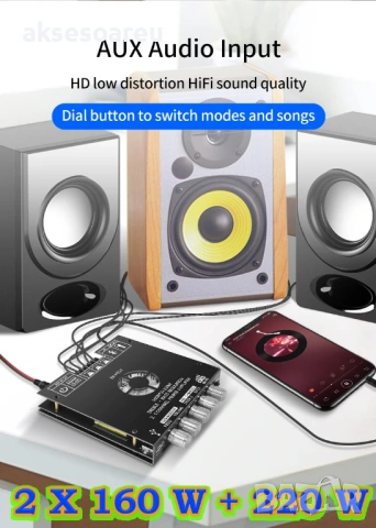 ZK-HT21 Стерео Аудио Усилвател Модул 2.1 Канал HiFi Bluetooth съвместим Модул със Субуфер TDA7498E, снимка 3 - Ресийвъри, усилватели, смесителни пултове - 53901110