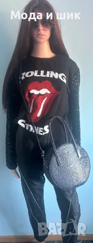 Кожен панталон със блуза и чанта, снимка 1