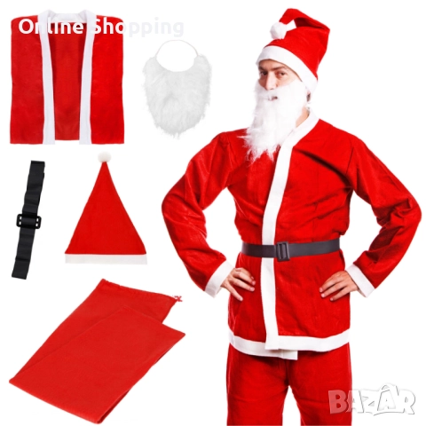 Костюм на дядо Коледа от 5 части, Коледен костюм, универсален размер, снимка 2 - Костюми - 52725877