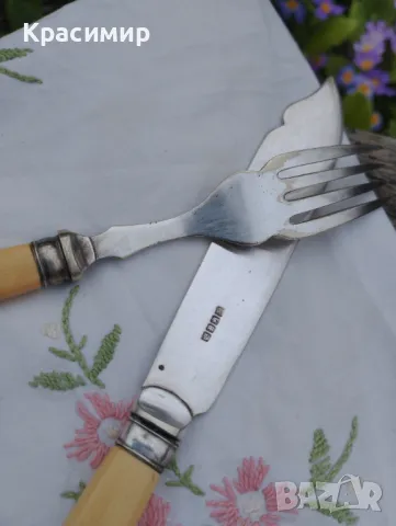 посребрени вилица и ножче за риба или масло. Дължина: нож 20 см. , вилица 17,5 см 💰 6 лв за брой , снимка 3 - Антикварни и старинни предмети - 48341851