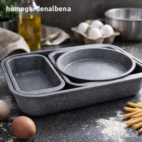 Комплект тави за печене Cheffinger 4 части мраморно незалепващо покритие, снимка 3 - Съдове за готвене - 54165681