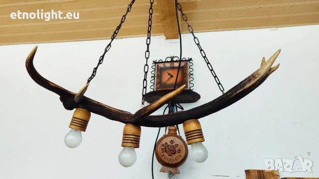 Изработваме полилеи от еленови рога с ръчно изработени дървени чашки , снимка 5 - Полилеи - 53334420