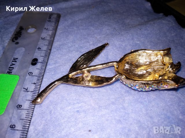 ПОЗЛАТЕНА ФЛОРАЛНА АР НУВО СТИЛ КРИСТАЛНА БРОНЗОВА БРОШКА ЦВЕТЕ / ЛИПСВА й ИГЛАТА! 37035, снимка 2 - Други - 39934790