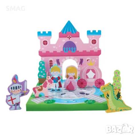 Дървен комплект от строителни блокове Княжески замък и фигури 15 бр. S_1245269