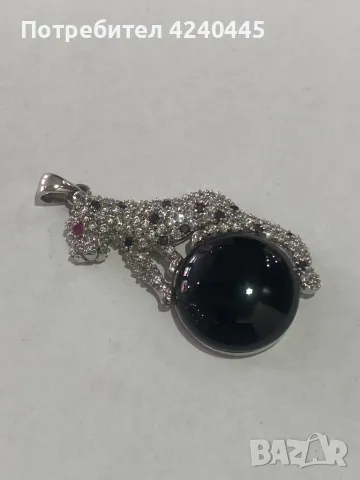 Сребърна висулка с циркони и оникс, снимка 3 - Колиета, медальони, синджири - 50312327