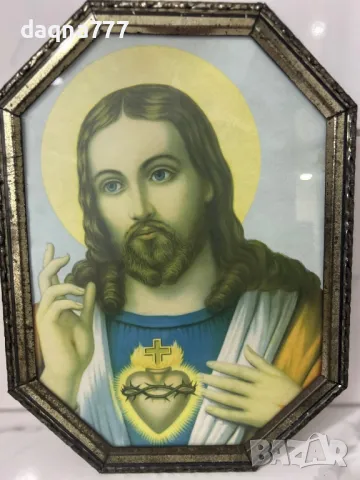Печат на Светото сърце на Исус от Викторианската епоха Victorian Era Sacred Heart of Jesus Print , снимка 3 - Антикварни и старинни предмети - 49419750