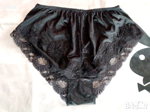 XL Черна сатенена бикина с дантела , снимка 4 - Бельо - 52103589