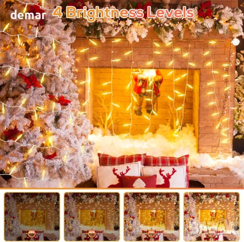 THKFUL Външни коледни феерични светлини, 50M Crystal 300LED, водоустойчиви, дистанционно с 8 режима, снимка 3 - Лед осветление - 47866811