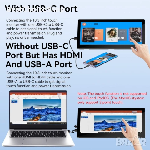 10.3" малък сензорен монитор, 1920 * 720 HDMI USBC, VESA, IPS Stretched Bar LCD, снимка 10 - Монитори - 53126342