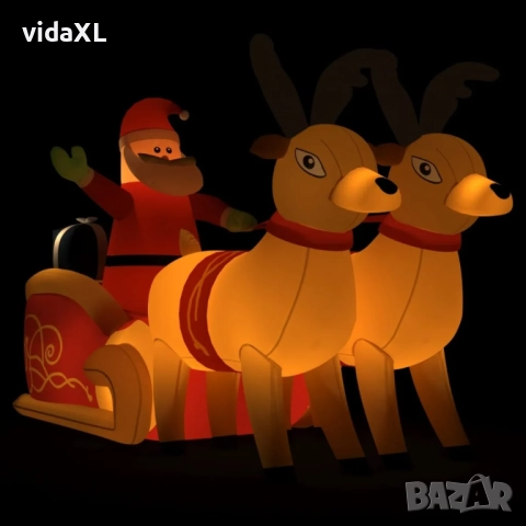 vidaXL Коледна надуваема украса Дядо Коледа и северни елени LED 130 см(SKU:345330)