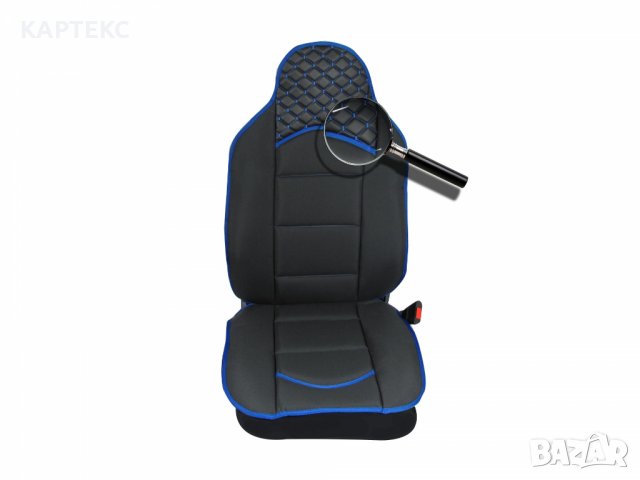  Комплект универсални калъфи тип масажор за предни седалки - черно със син конец - Еко Кожа и Тексти, снимка 3 - Аксесоари и консумативи - 38070113