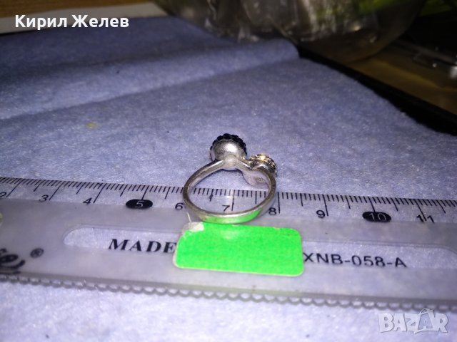НЕЖЕН СРЕБЪРЕН ПРЪСТЕН ТОПЧЕТА СРЕБРО 925 с БЯЛ и ЧЕРЕН ЕМАЙЛ и КРИСТАЛЧЕТА 36398, снимка 7 - Пръстени - 39547641