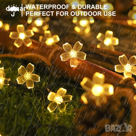Соларни градински гирлянди-цветчета, 8 режима, 7 метра, 50 LED, топло бяло, снимка 5 - Соларни лампи - 53021680