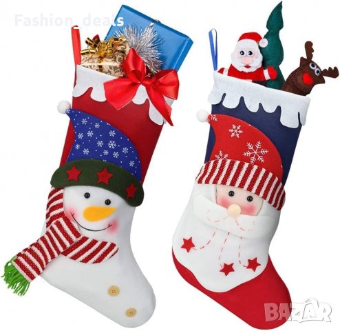 Нови 2 броя големи Чорапи Украса Декорация Коледа Празници, снимка 1 - Декорация за дома - 38956488