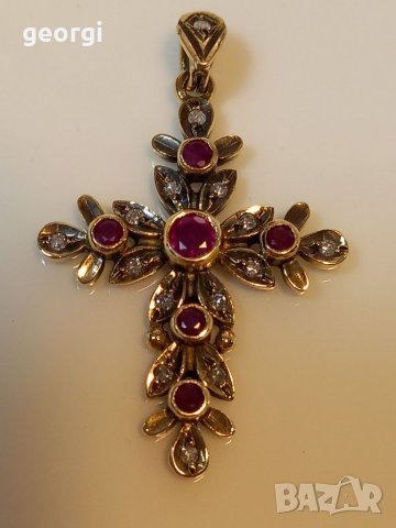 Златен кръст с рубини и брилянти уникат, снимка 1