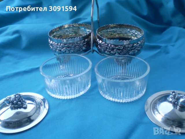двойна посребрена кристална фруктиера ,бонбониера, захарница , снимка 7 - Други ценни предмети - 37269581