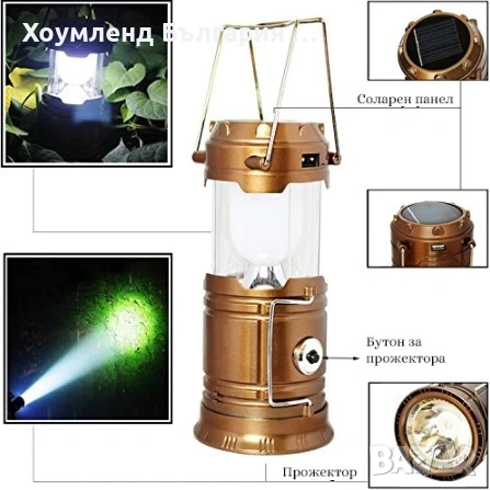Соларна LED презареждаща се къмпинг лампа 3в1 с USB вход, снимка 6 - Къмпинг осветление - 54344502