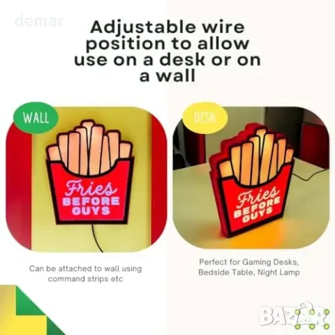 LED светеща табела пържени картофки Fries Before Guys за декорация, снимка 3 - Други - 55780722
