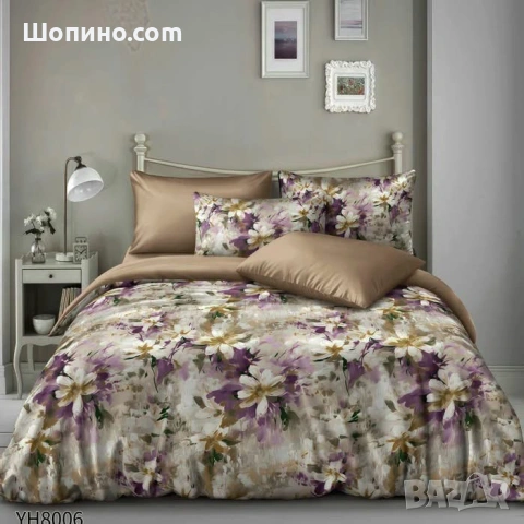 Флорални десени от памучен сатен с ластик, 4 части   4 части, двоен комплект С ЛАСТИК, снимка 7 - Спално бельо - 54068590