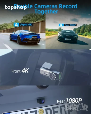4K Dash Cam Q20 предна и задна, WiFi Даш камера, нощно виждане, 64GB SD, 170°, G-сензор, IPS, APP, снимка 2 - Аксесоари и консумативи - 50555876