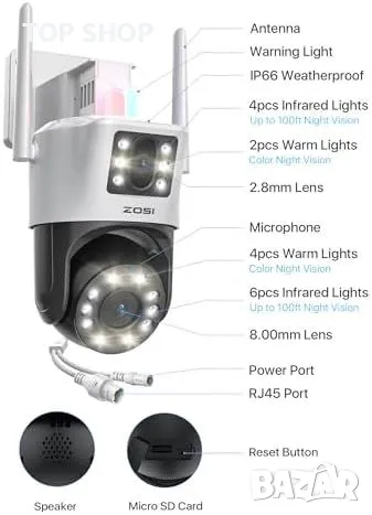 Нова Смарт Камера ZOSI 2.5K с Двоен Обектив и Авто Проследяване Охрана