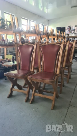 масивен стол с кожена дамаска внос от Европа, снимка 3 - Столове - 50700206