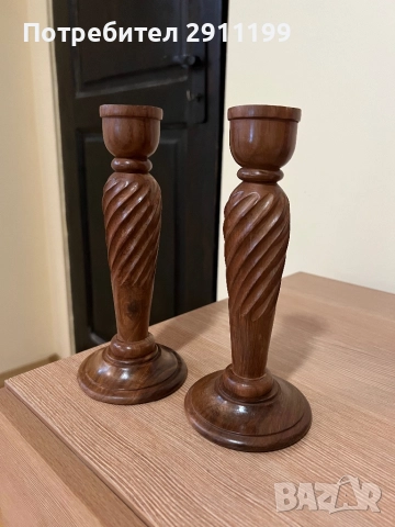 Дървен свещник, комплект от два броя, снимка 4 - Други - 52108793
