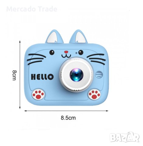 Детски фотоапарат Mercado Trade, За деца, Камера, Силиконов кейс, Hello Cat, Син, снимка 2 - Електрически играчки - 40786512