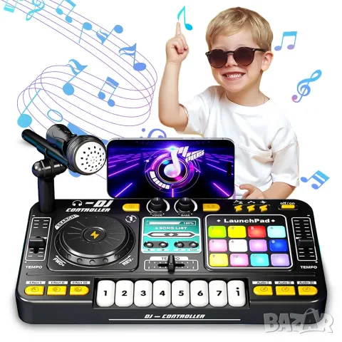 DJ миксиращ пулт с Bluetooth и микрофон на стойка 🎤 и клавир 🎹 