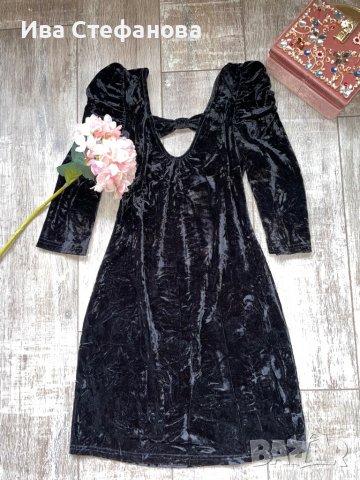 Страхотна нова черна еластична парти коктейлна официална рокля кадифе, снимка 4 - Рокли - 39435583
