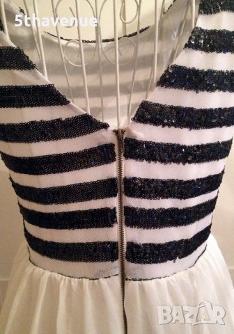 Нова Елегантна Къса Рокля в черно и бяло без ръкав с пайети TFNC London, снимка 7 - Рокли - 28303728