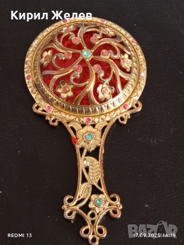 Ръчно огледало в ретро стил с камъни Сваровски орнаментирано много красиво 50554, снимка 3 - Други ценни предмети - 51746510