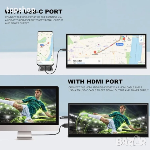 Нов 12.3-инчов вторичен монитор, IPS разтеглен LCD дисплей за пътуване 1920 * 720 HDMI USBC ..., снимка 2 - Монитори - 52521077