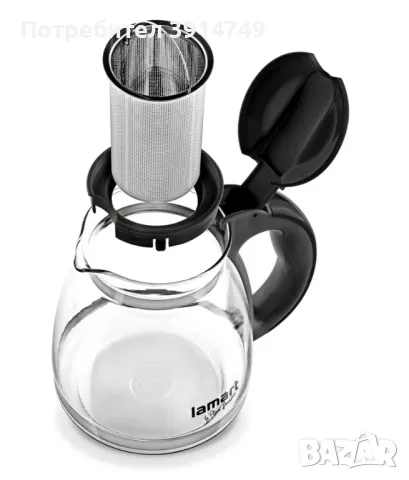 Кана / чайник със свалящ се инфузер цедка за чай, кафе, 1,5 л, корпус от термоустойчиво стъкло, снимка 2 - Аксесоари за кухня - 47903636