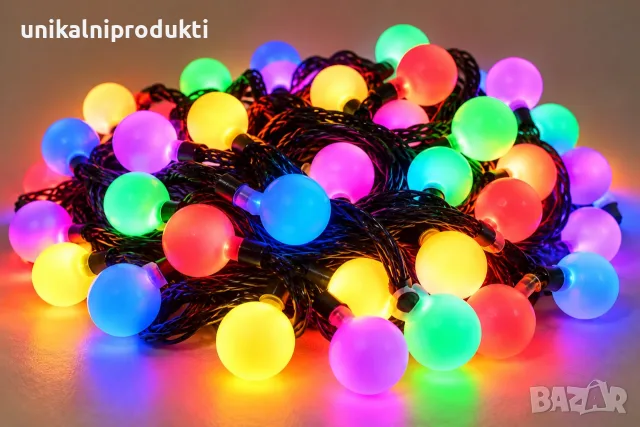 Коледни LED лампички 10м топчета многоцветна светлина 50бр. 