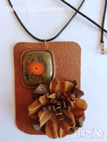 Кафяво колие от естествена кожа модел 68, снимка 2 - Колиета, медальони, синджири - 42849493