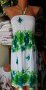 Бяла рокля на зелени цветя с тънки презрамки и ластично бюстие в горната си , снимка 1 - Рокли - 29176355