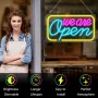 LED неонов надпис We Are Open, 42x23 см, USB захранване, (розово&синьо&жълто), снимка 2