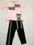 Комплект за момиче 2 части с розова блуза и черен панталон с кант, снимка 1 - Детски комплекти - 31850728