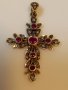 Златен кръст с рубини и брилянти уникат, снимка 1 - Колиета, медальони, синджири - 39145865