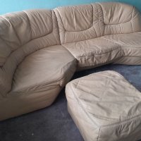Бежов диван естествена кожа, снимка 3 - Дивани и мека мебел - 37954914