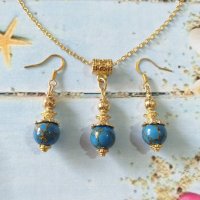 Уникални обеци с редкият камък син Азурит и орнаменти цвят злато, снимка 13 - Обеци - 40714402