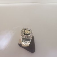 Златен мъжки пръстен с оникс и циркони , снимка 6 - Пръстени - 30831006