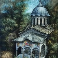 Картина, "Соколски манастир", худ. Андрей Перчемлиев, 1994 г, снимка 2 - Картини - 42359430