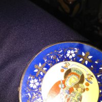 Декоративна чинийка за украса Дева Мария и младенеца гръцка ръчна изработка златно покритие фи 8см, снимка 4 - Декорация за дома - 42704439