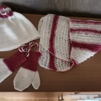Сет ръчно плетиво шапка, шал и ръкавици, снимка 2 - Други - 31007539