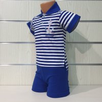 Ново детско моряшко комплектче: тениска с яка и котва + шорти 12-18 месеца, 18-24 месеца, снимка 2 - Комплекти за бебе - 33852656