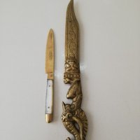 Античен китайски месингов нож за писма-рядък и уникален, снимка 2 - Антикварни и старинни предмети - 33753241